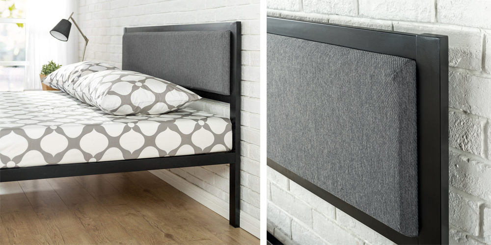 Zinus 14 Inch Platform Metal Bed Frame with Upholstered Headboard
