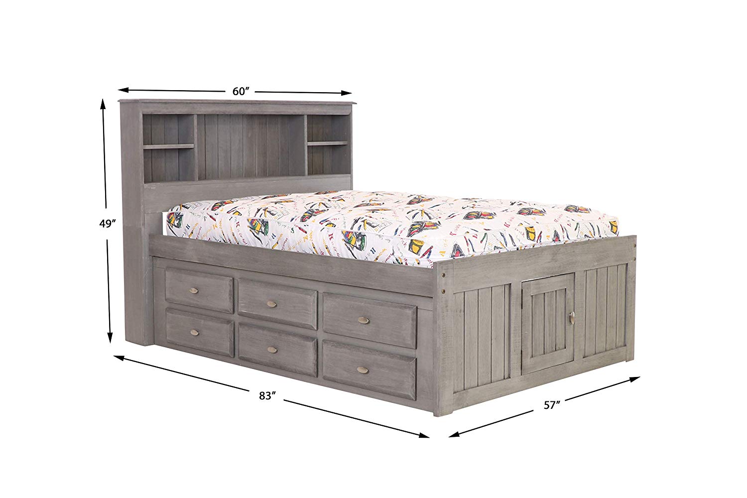 Full Size Six Drawer Captain Bed With, Full Size Captains Bed With Bookcase Headboard White