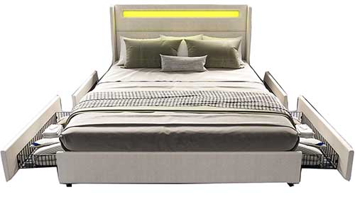 Upholstered Smart Platform Bed with LED Light and USB Ports By AMERLIFE