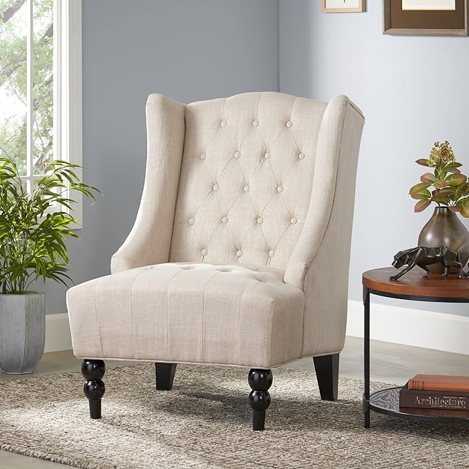 Clarice Tall Wingback Tufted Fabric Accent comfortable Chair for bedroom