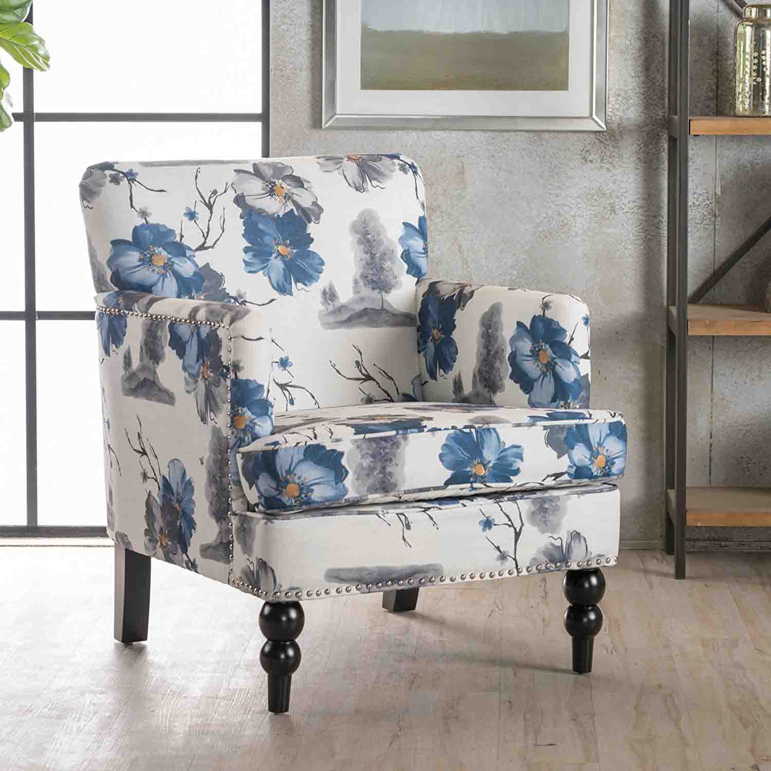 Floral Printed Boaz Fabric Club Chair